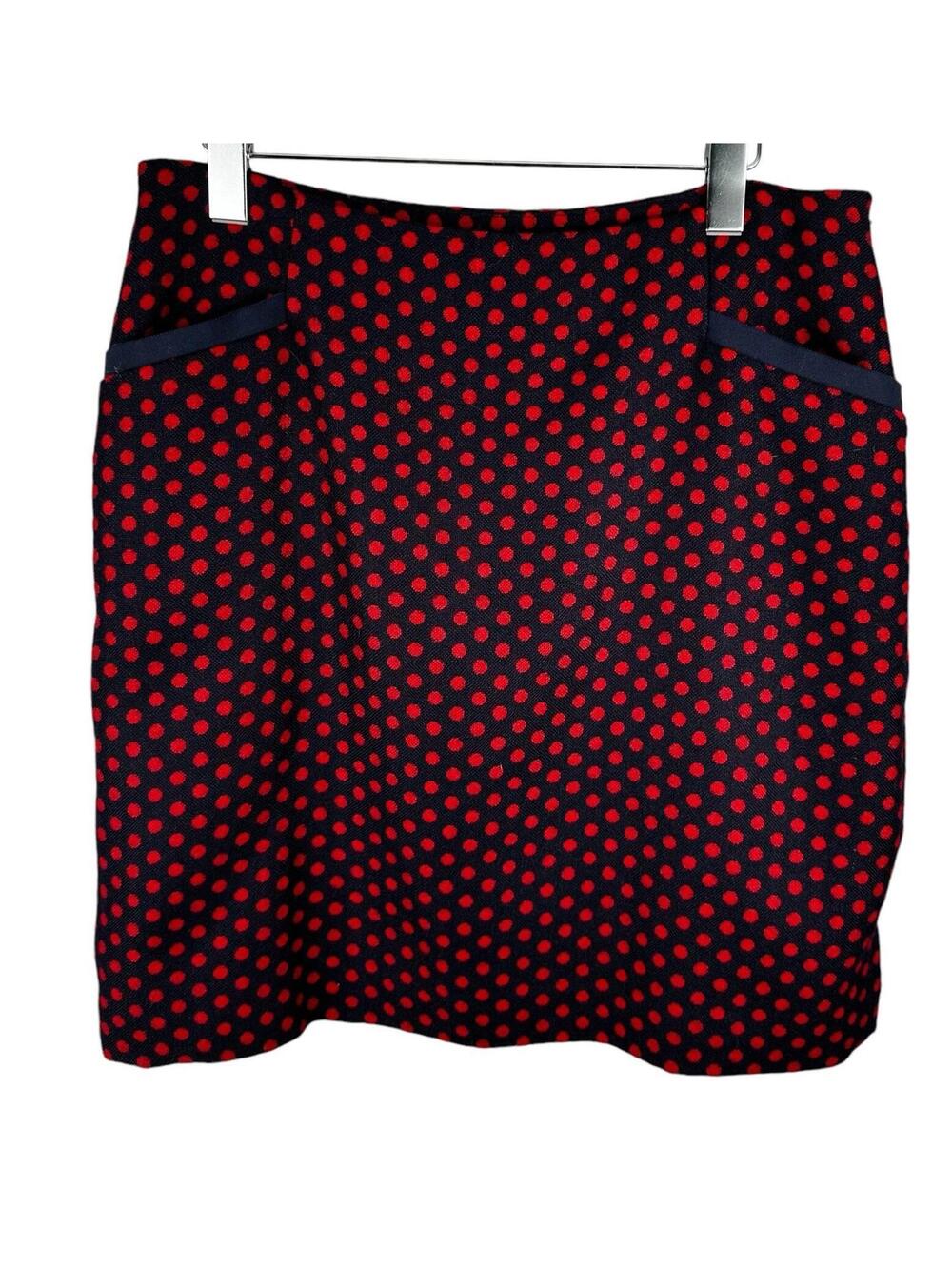 Talbots Navy Blue & Red Polka Dot Wool Pencil Skirt 12P Petite Christmas Holiday